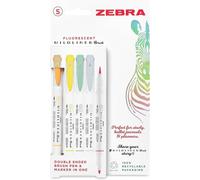 Mildliner Double Ended Brush Pen, Brush And Super Fine Point Tips, Assorted Fluorescent Ink Colours, 5-Pack