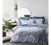 MILDLY Housse de Couette 220x240 Coton - Motif de Bleu Feuilles, 100% Coton Lavé, Certifié Oeko-TEX, Botanique Imprimée Parure de Lit 2 Personnes 220x240 en Coton avec 1 Taies d'oreiller 65x65 cm