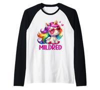 Mildred Nom personnalisé Licorne colorée pour Femmes et Filles Manche Raglan
