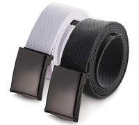 Mile High Life Ceinture en Toile Ajustable Boucle de Ceinture Militaire Noire à Dent pour Hommes (132CM,2 Pack Gris Foncé/Naturel)