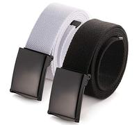 Mile High Life Ceinture en Toile Ajustable Boucle de Ceinture Militaire Noire à Dent pour Hommes (132CM,2 Pack Noir/Naturel)