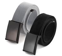 Mile High Life Ceinture en Toile Ajustable Boucle de Ceinture Militaire Noire à Dent pour Hommes (132CM,2 Pack Noir/Gris)