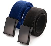Mile High Life Ceinture en Toile Ajustable Boucle de Ceinture Militaire Noire à Dent pour Hommes (132CM ,2 Pack Black/Blue)