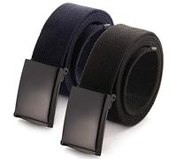 Mile High Life Ceinture en Toile Ajustable Boucle de Ceinture Militaire Noire à Dent pour Hommes (132CM ,2 Pack Black/Navy)
