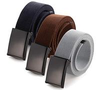Mile High Life Ceinture en Toile Ajustable Boucle de Ceinture Militaire Noire à Dent pour Hommes (132CM,3 Pack Marron/Marine/Gris)