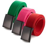 Mile High Life Ceinture en Toile Ajustable Boucle de Ceinture Militaire Noire à Dent pour Hommes (132CM,3 Pack Rose Vif/Vert/Rouge)