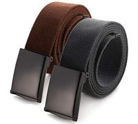 Mile High Life Ceinture en Toile Ajustable Boucle de Ceinture Militaire Noire à Dent pour Hommes (132CM,2 Pack Marron/Gris Foncé)