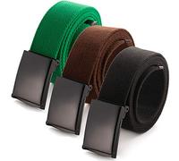 Mile High Life Ceinture en Toile Ajustable Boucle de Ceinture Militaire Noire à Dent pour Hommes (132CM,3 Pack Noir/Marron/Vert)