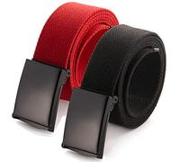 Mile High Life Ceinture en Toile Ajustable Boucle de Ceinture Militaire Noire à Dent pour Hommes (132CM ,2 Pack Black/Red)
