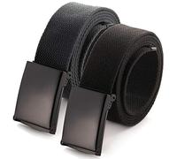 Mile High Life Ceinture en Toile Ajustable Boucle de Ceinture Militaire Noire à Dent pour Hommes (132CM ,2 Pack Black/Dark Gray)