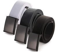 Mile High Life Ceinture en Toile Ajustable Boucle de Ceinture Militaire Noire à Dent pour Hommes (132CM,3 Pack Noir/Naturel/Gris Foncé)