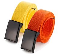 Mile High Life Ceinture en Toile Ajustable Boucle de Ceinture Militaire Noire à Dent pour Hommes (132CM,2 Pack Jaune/Orange)