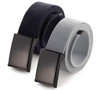 Mile High Life Ceinture en Toile Ajustable Boucle de Ceinture Militaire Noire à Dent pour Hommes (132CM,2 Pack Marine/Gris)