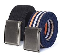 Mile High Life Ceinture en toile | Découpée pour s'adapter jusqu'à 132,1 cm | Boucle rabattable en nickel argenté mat 12 couleurs, Lot de 2 noir/bleu marine/blanc, one size 56"