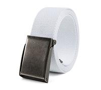 Mile High Life Ceinture en Toile Réglable Ajustable Jusqu'à 132 cm Boucle à Clip en Nickel de Couleur Argentée(132CM, White)