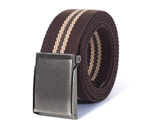 Mile High Life Ceinture en Toile Réglable Ajustable Jusqu'à 132 cm Boucle à Clip en Nickel de Couleur Argentée(132CM, Brown Khaki)