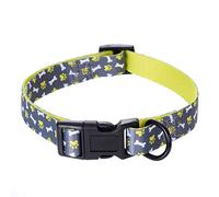 Mile High Life | Collier Chien Motif Moustache Os Pattes | Tissu en Coton et Poly Soyeux | Collier Chien à Boucle Noire avec Anneau en D | Nous Faisons Un Don à la Protection des Chiens(S, Gris )