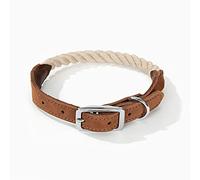 Mile High Life Collier pour Chien en Corde de Coton Qualité Supérieure avec Acier Inoxydable Boucle Ardillon Collier en Cuir Véritable(S, Beige)