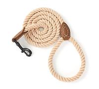 Mile High Life - Laisse courte pour chien en corde de coton tressée avec embout en cuir - Laisse robuste avec fermoir en métal, 45,7 cm, 1,3 cm d'épaisseur - Laisse pour mariage, promenade et dressage