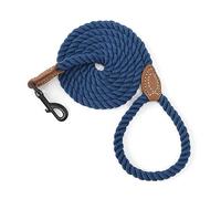 Mile High Life - Laisse en corde de coton tressé avec empiècements en cuir et fermoir en métal robuste - Plusieurs tailles au choix : 1,2 m, 1,5 m et 1,8 m, 6 FT, bleu marine
