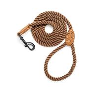 Mile High Life Laisse en Corde de Coton tressée avec poignée en Cuir et Fermoir Robuste en métal(Dark Brown, 183 CM)