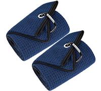 Mile High Life Lot de 2 serviettes de golf à trois plis | 40,6 x 61 cm | Tissu en microfibre de qualité supérieure | Motif gaufré | Avec mousqueton robuste | Pour homme et femme (bleu marine)