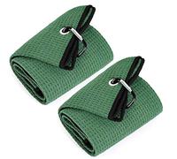 Mile High Life Lot de 2 serviettes de golf à trois plis | 40,6 x 61 cm | Tissu en microfibre de qualité supérieure | Motif gaufré | Avec mousqueton robuste | Pour homme et femme (vert)