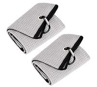 Mile High Life Lot de 2 serviettes de golf grises en microfibre à trois plis avec mousqueton, 40,6 x 53,3 cm, absorbantes, faciles à laver et à transporter