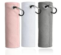 Mile High Life Lot de 3 serviettes en microfibre - 40,6 x 40,6 cm - Motif gaufré avec mousqueton - Super absorbantes - Petites serviettes de sac de golf pour homme et femme - Cadeau de golf