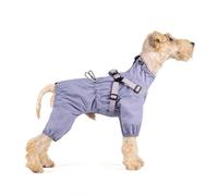 Mile High Life Manteau de pluie imperméable pour chien, couverture complète avec harnais, réglable, 4 jambes, bande réfléchissante et poignets élastiques (violet, moyen)