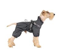 Mile High Life Manteau de pluie imperméable pour chien, couverture complète, avec harnais, veste de pluie réglable à 4 pattes avec bande réfléchissante et poignets élastiques (gris, taille XS)