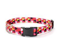 Mile High Life | Motif Géométrique Ondulé Inspiré de l'océan | Tissu en Coton et Poly Soyeux | Collier Chien à Boucle Noire avec Anneau en D