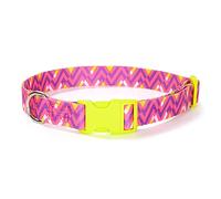 Mile High Life | Motif Géométrique Ondulé Inspiré de l'océan | Tissu en Coton et Poly Soyeux | Collier Chien à Boucle Noire avec Anneau en D