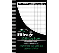 Mileage Log Book 2026: Professional Fuel & Distance Record Book: Track Miles, Gas Usage & Vehicle Expenses - Perfect for Taxi, Uber, and Delivery Drivers