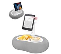 Miledi Coussin Support Tablette pour Lit et Canapé, Support Kindle et iPad Réglable à 360° pour Appareils de 5 à 12,9 Pouces, avec Porte-Gobelet et Plateau Snack pour Lecture et Détente, Gris