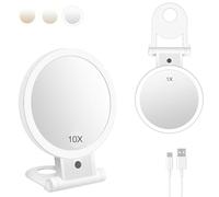 MILEDUO Miroir grossissant portable avec lumière, miroir de maquillage de voyage 2 côtés 1 x 10 x miroir lumineux de table, éclairage 3 couleurs pour maquillage, épilation, retrait des points noirs