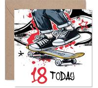 Milestone Carte d'anniversaire 18 ans - Kickflip into Adulthood - Graphique audacieux de skateboarder avec « 18 Today » - Explosion d'énergie et de style urbain - Carré de 145 mm, enveloppe incluse