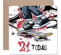 Milestone Carte d'anniversaire 21 ans - Epic 21st Vibes - Skateboarder sautant dans des couleurs vives - Design haute énergie pour un grand moment - Carré de 145 mm, enveloppe incluse