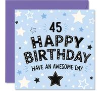 Milestone Carte d'anniversaire 45 ans - Celebrate Turning 45 en style - Étoiles audacieuses et lettres ludiques apportent le plaisir - Carré de 145 mm, enveloppe incluse