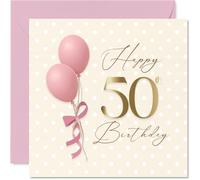 Milestone Carte d'anniversaire 50 ans - Glitz and Giggles for the Big Five-Oh - Ballons roses et dorés élégants à pois scintillants - Carré de 145 mm, enveloppe incluse