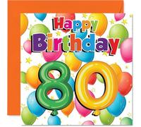 Milestone Carte d'anniversaire 80 ans - Eighty and Fabulous - Ballons colorés et étoiles - Étoiles et ballons colorés - Carré de 145 mm, enveloppe incluse