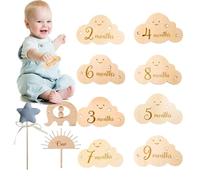 Milestones Panneau en bois - Journal des étapes importantes pour bébé | Cartes photo en forme de nuage étapes mensuelles | Cartes de croissance de bébé, multifonctionnelles exquises pour la journée
