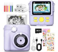 MILFECH Appareil photo instantané pour enfant - Écran de 2,4" - 1080p - Avec 5 rouleaux de papier d'impression - Carte de 32 Go - 6 stylos de couleur - 2 autocollants - Cadeau pour enfants (violet)