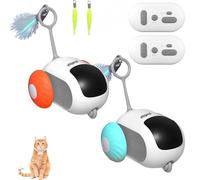 Milgeol Teazys Turbo Tail 3.0 Jouet pour Chat en Forme de Queue Turbo avec télécommande Intelligente - Jouet électrique interactif Rechargeable par Type-C avec Plumes(2 pièces, Bleu et Orange)