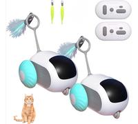 Milgeol Teazys Turbo Tail 3.0 - Queue Turbo - Jouet électrique interactif avec télécommande Intelligente - Rechargeable par Type-C - Jouet pour Chat avec Plumes (2 Bleus)
