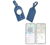 MiLi Étiquette de Bagage en Cuir avec Design Motif Golf, Double système (iOS/Android) localisateur pour Valise, Sac de Voyage, Sac à Dos, Compatible avec iOS et Google Localiser App, Bleu