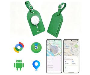 MiLi Étiquette de Bagage en Cuir avec Design Motif Golf, Double système (iOS/Android) localisateur pour Valise, Sac de Voyage, Sac à Dos, Compatible avec iOS et Google Localiser App, Vert