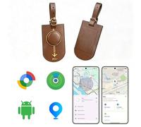 MiLi Étiquette de Bagage en Cuir avec Tracker, Double système (iOS/Android) localisateur pour Valise, Sac de Voyage, Sac à Dos, Compatible avec iOS Localiser et Google Localiser App, Marron