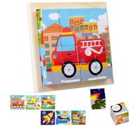 MILIAFLICK Puzzle en Bois Cube Bloc de Construction 6 en 1 Puzzles Cube Jeux Puzzle Bois 3D de véhicules Raketen Éducatif Cadeau pour Enfants Tout-Petit Garçons Filles 1 2 3 4 Ans