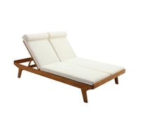 Miliboo - Bain de soleil double avec dossiers multipositions beige et bois massif L127 cm CARACAS